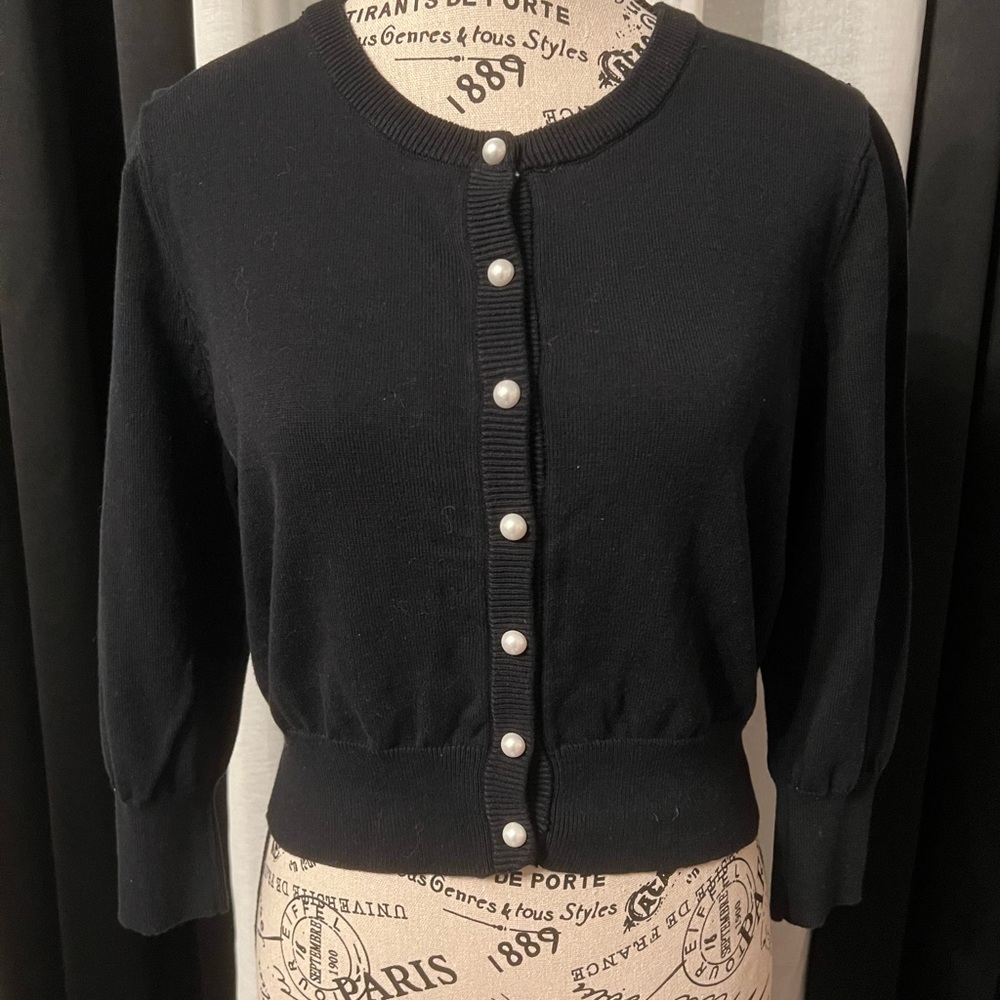 Black Karl Lagerfeld Cardigan with lace back Pearl Buttons